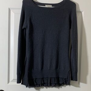 Garnet Hill Women's cashmere ruffle hem Soft Gray/blue Crew Neck Sweater